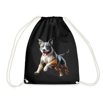 Staffy origami 3d geometric dog - Drawstring Bag - black - Front