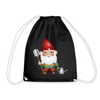 Nain de jardin avec arrosoir et bêche dans le jardin - Sac de sport léger - noir - Devant