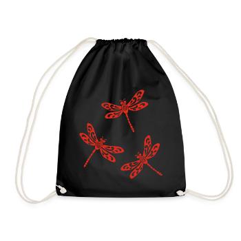 Trio of Red Dragonflies - Drawstring Bag - black - Front