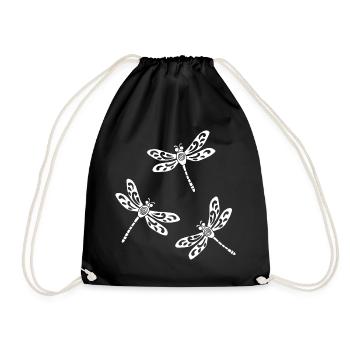 Trio of White Dragonflies - Drawstring Bag - black - Front