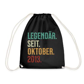 Legendär. Seit. Oktober. 2013. Retro Birthday - Turnbeutel - Schwarz - Vorne