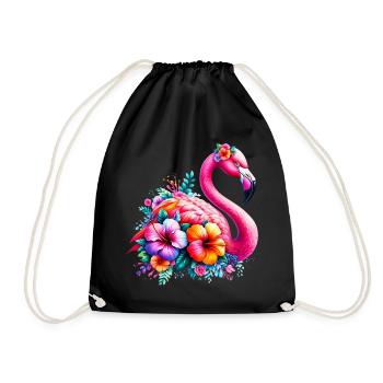 Flamant rose décoré de fleurs d’hibiscus - Sac de sport léger - noir - Devant