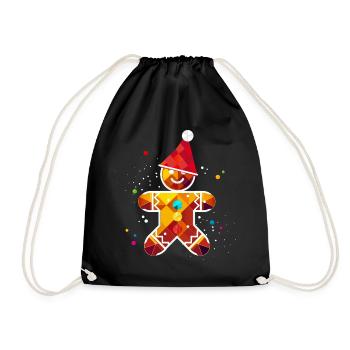 Lebkuchenmann mit Mütze – Weihnachtliches Design - Turnbeutel - Schwarz - Vorne