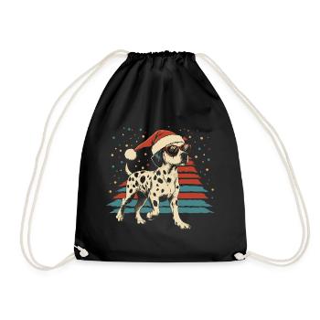 Dalmatian with Santa hat and sunglasses - Drawstring Bag - black - Front