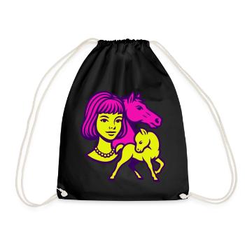 Pferdemädchen Pop-Art - Turnbeutel - Schwarz - Vorne