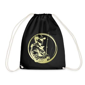 Fishing Silhouette Fisherman - Drawstring Bag - black - Front