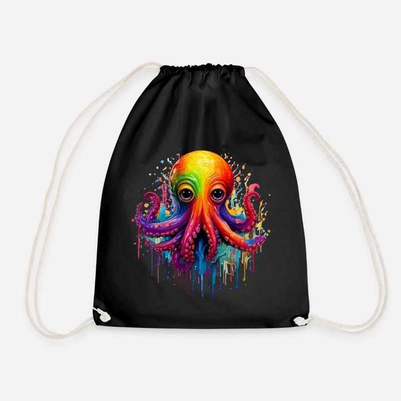 Colorful Octopus Splash - Drawstring Bag - black