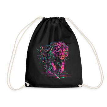 Lion courant Tête de Lion Coloré Prédateur Animal Sauvage - Sac de sport léger - noir - Devant