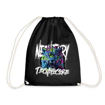 Neon Fury Leopard – Technocore rave streetwear - Drawstring Bag - black - Front
