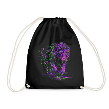 Lion courant Tête de Lion Coloré Prédateur Animal Sauvage - Sac de sport léger - noir - Devant