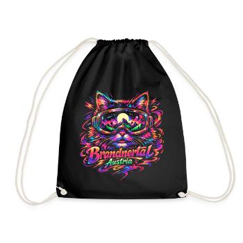 Retro Mountain Panorama Cat Ski Goggles Austria Funny - Drawstring Bag - black - Front
