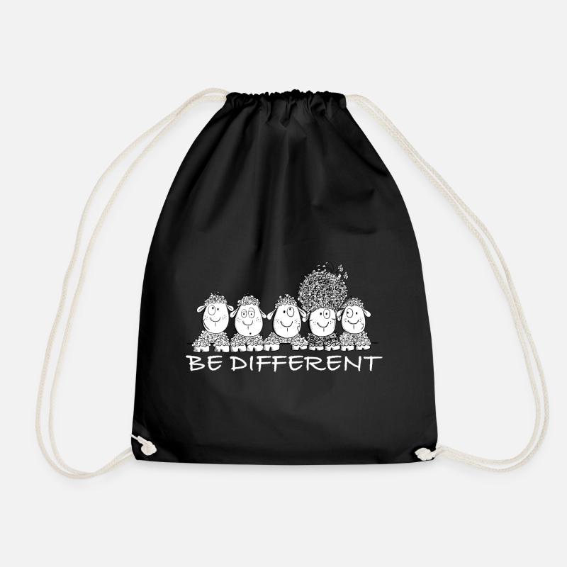 Be Different Sheep with Saying - Drawstring Bag - black
