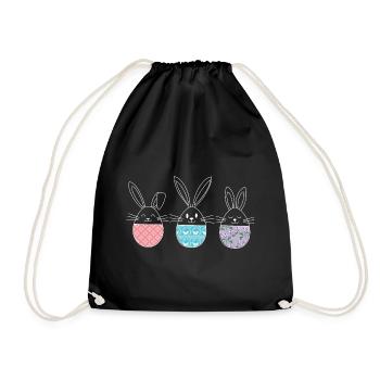 Easter, Cute Easter Bunnies Easter Eggs Drawing - Drawstring Bag - black - Front