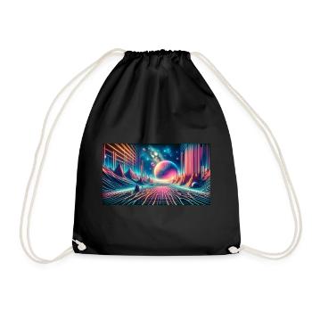 Neon Dreamscape Odyssey – Synthwave Surrealism Wid - Drawstring Bag - black - Front