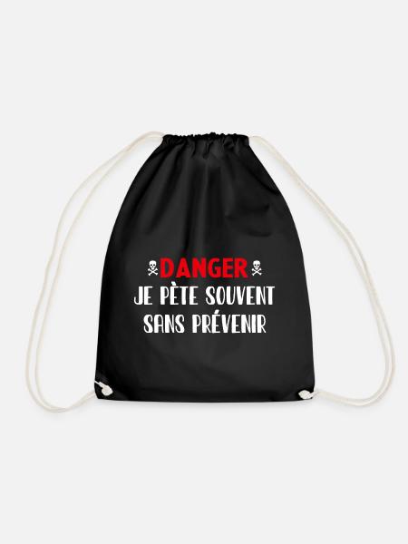 Danger Fart without warning - Drawstring Bag - black