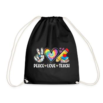 Peace Love Teach – Teacher Heart & Rainbow - Drawstring Bag - black - Front