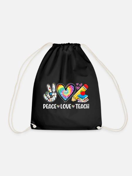 Peace Love Teach – Lehrer Herz & Regenbogen - Turnbeutel - Schwarz