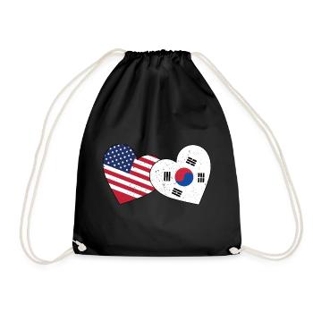 South Korea And US Flag American Korean - Drawstring Bag - black - Front