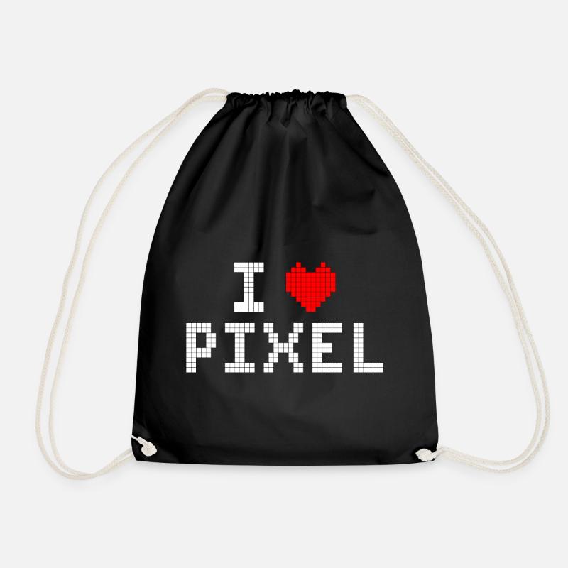 I love pixels - Drawstring Bag - black