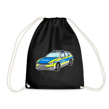 German Police Car, Police Car, Patrol Car - Drawstring Bag - black - Front
