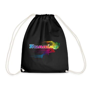 Colorful runner in sprint lettering "Running - Drawstring Bag - black - Front