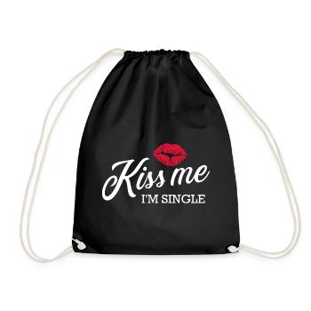 Kiss Me I'm Single Lipstick Kiss Tee - Drawstring Bag - black - Front