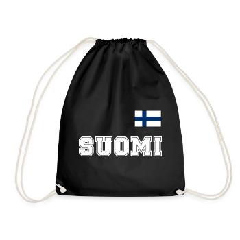 FINNLAND - SUOMI Trikot Look - Flagge auf Brust - Turnbeutel - Schwarz - Vorne