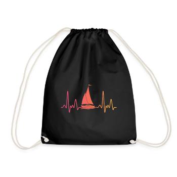 Sailing Boat Sunset Heartbeat Sailboat - Drawstring Bag - black - Front