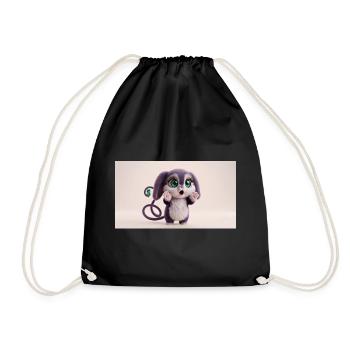 Surprised Cute Fluffy Creature with Big Green Eyes - Turnbeutel - Schwarz - Vorne