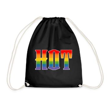 Rainbow text Hot LGBT lgbtqi queer - Drawstring Bag - black - Front