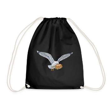 Funny Seagull Steals Fish Rolls Beach - Drawstring Bag - black - Front
