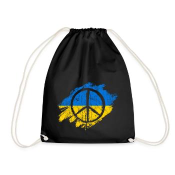 Ukraine Frieden Peace Flagge - Turnbeutel - Schwarz - Vorne