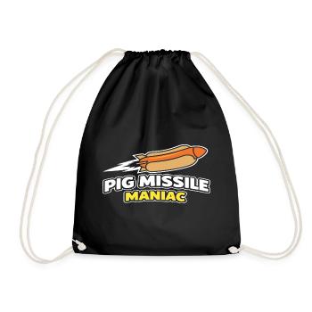 Pig Missile Maniac Funny Hot Dog Rocket Design - Drawstring Bag - black - Front