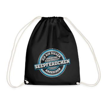 Seepferdchen Abzeichen Prüfung bestanden Geschenk - Turnbeutel - Schwarz - Vorne