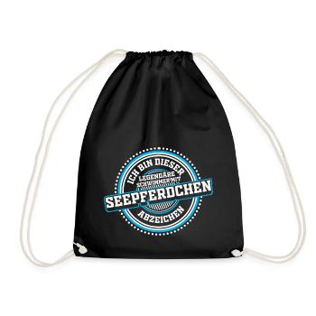 Seepferdchen Kinder schwimmen Abzeichen - Turnbeutel - Schwarz - Vorne