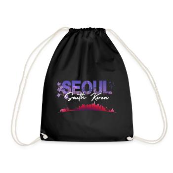 Seoul Night Skyline with Sakura Bloom - Drawstring Bag - black - Front