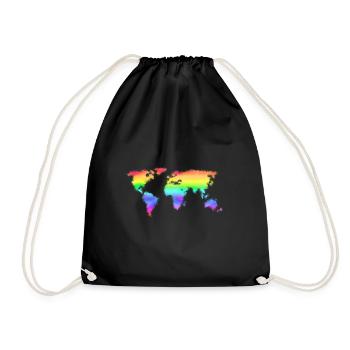 Regenbogenweltkarte - bunte, abstrakte Weltkarte - Turnbeutel - Schwarz - Vorne