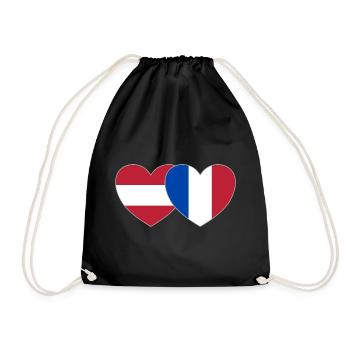 Austria France Flag Heart - Drawstring Bag - black - Front