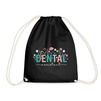 Floral Dental Assistant Dentist Woman - Drawstring Bag - black - Front