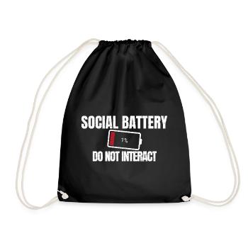 Social Battery 1% Funny Introvert Vibe - Drawstring Bag - black - Front
