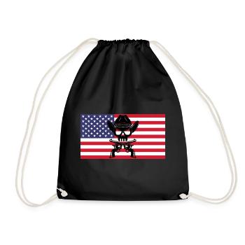 Cowboy skull and American flag - Drawstring Bag - black - Front