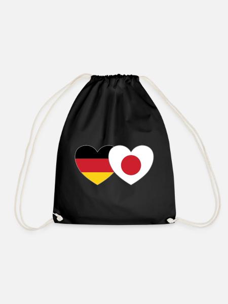Germany Japan Flag Heart - Drawstring Bag - black