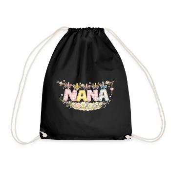 Nana Blumen und Pastell | Ursprüngliches Oma-Geschenk - Turnbeutel - Schwarz - Vorne