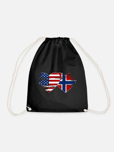 USA Norwegen Flagge used Herz - Turnbeutel - Schwarz