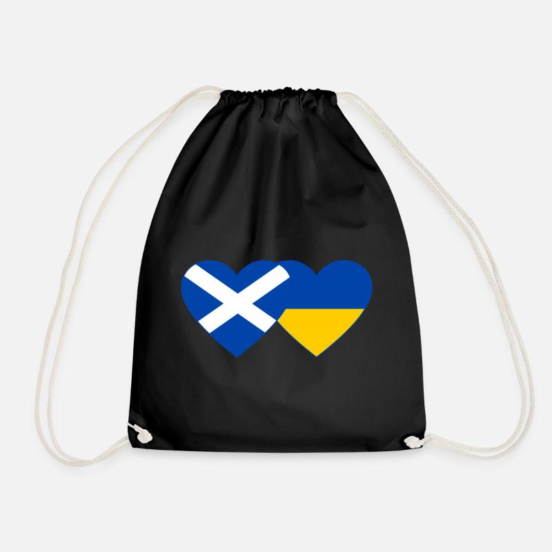 Scotland Ukraine Flag Heart - Drawstring Bag - black