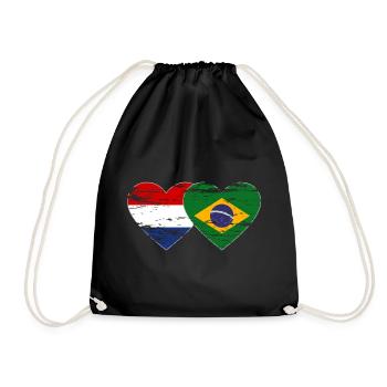 Holland Brazil Flag Heart Used - Drawstring Bag - black - Front