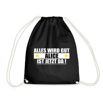 Alice Last Name First Name Birthday - Drawstring Bag - black - Front
