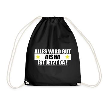 Aisha Name Vorname Geburtstag - Turnbeutel - Schwarz - Vorne