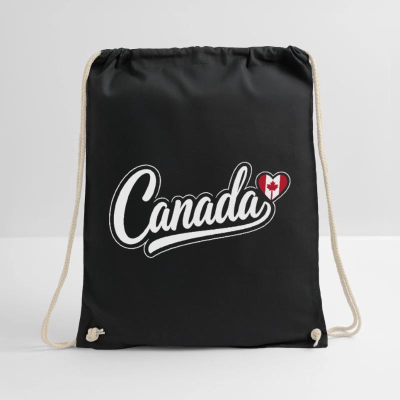 Canada Script with Maple Leaf Heart Fan Patriotic Drawstring Bag
