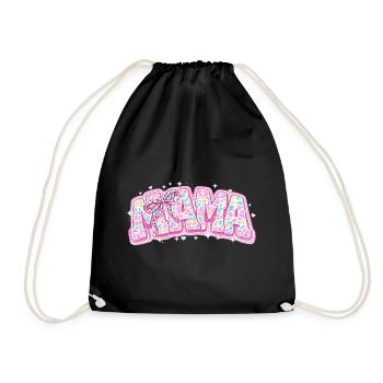 Mama Pastel Leopard – Groovy Varsity Style and Bow - Drawstring Bag - black - Front